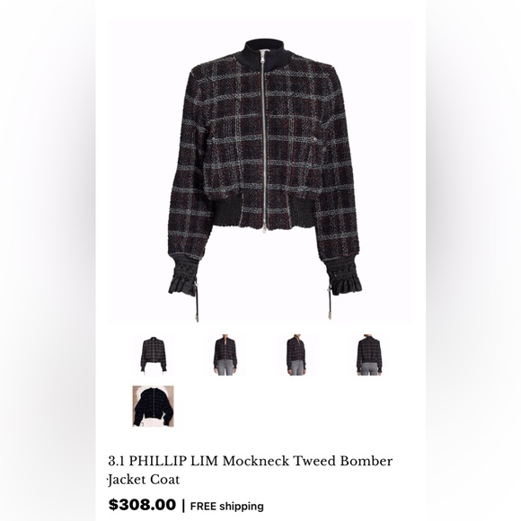 3.1 Phillip Lim Mockneck Tweed Bomber Jacket Coat - Picture 5 of 7